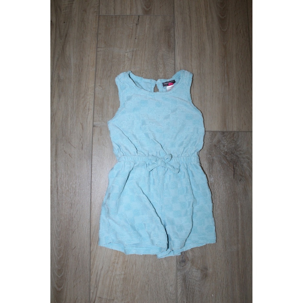 Vince Camuto Girls Light Blue Terry Cloth Checkerboard Romper Size 5